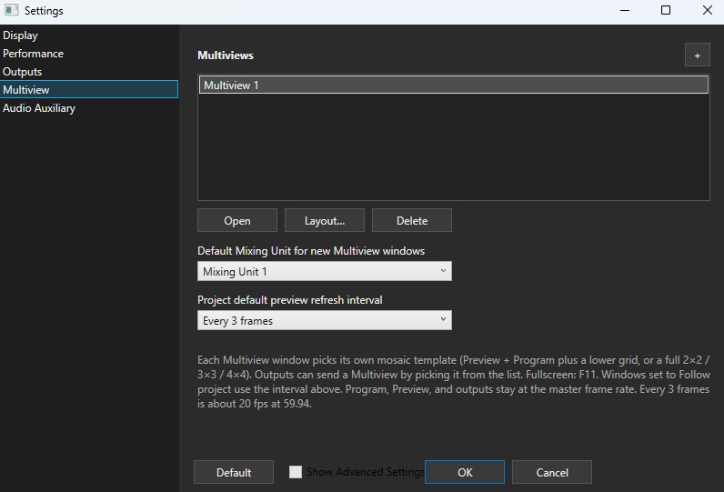 Screenshot of the Multiview settings