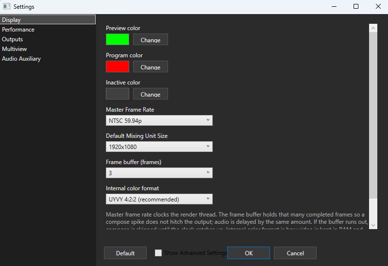 Screenshot of the Settings window